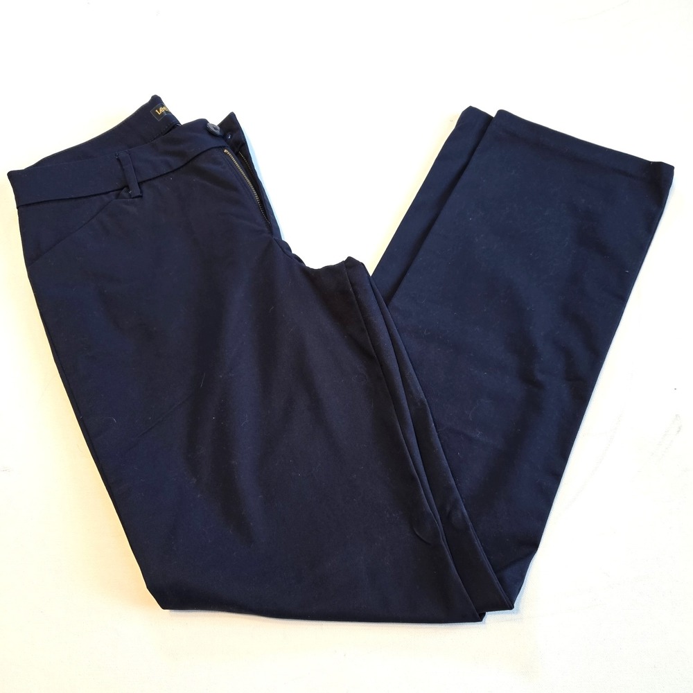 Lee Navy Blue Relaxed Fit Straight Leg Mid Rise Wrinkle Free Womens Pants 8 Long
